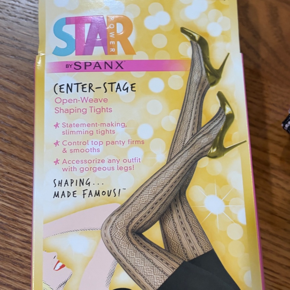 New Star Power By Spanx Patterned Shaping Tights Black Size C~ 140-180 lbs. NIP - Picture 5 of 5